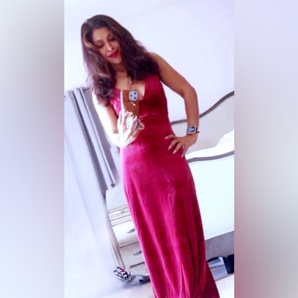 Red velvet maxi dress